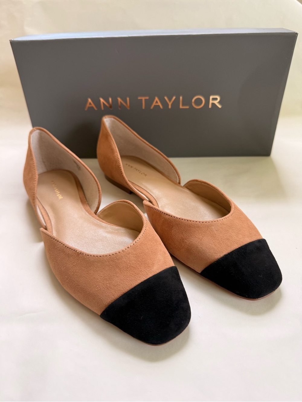 Ann Taylor Tan and Black D'Orsay Flats